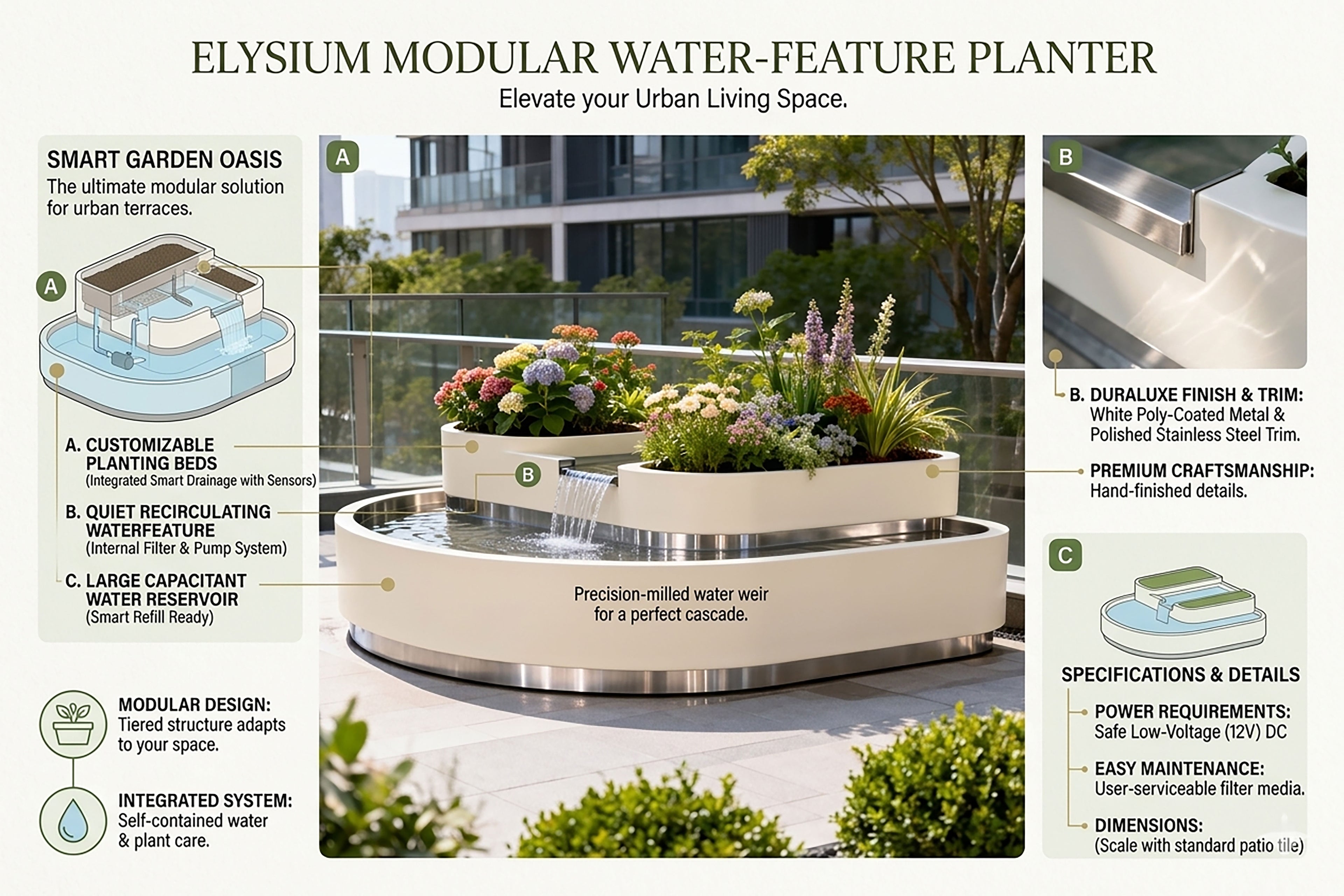 Serenity Cream Tiered Waterfall Planter — Modern Luxury Healing Decor