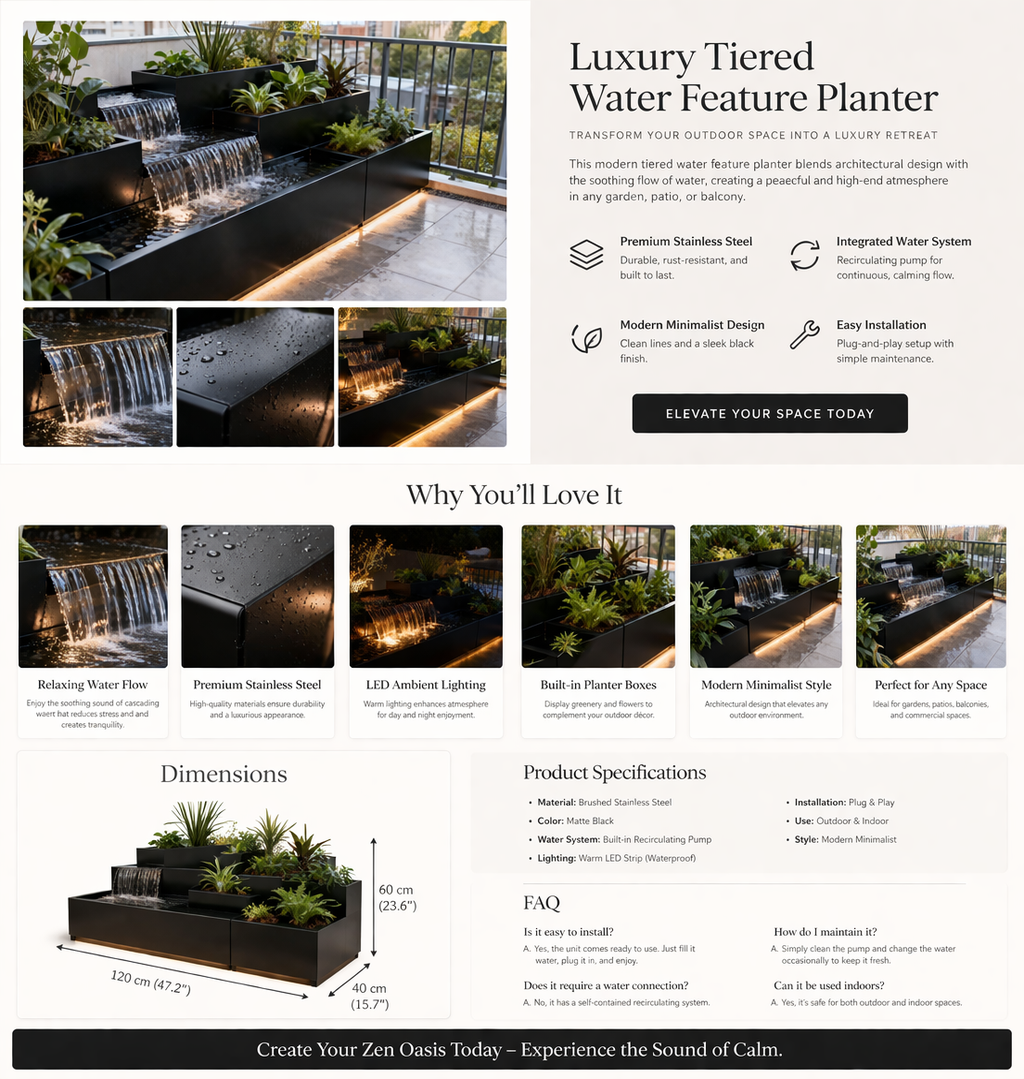 – Minimalist Luxury Water Feature for Terraces & Gardens – Customizable