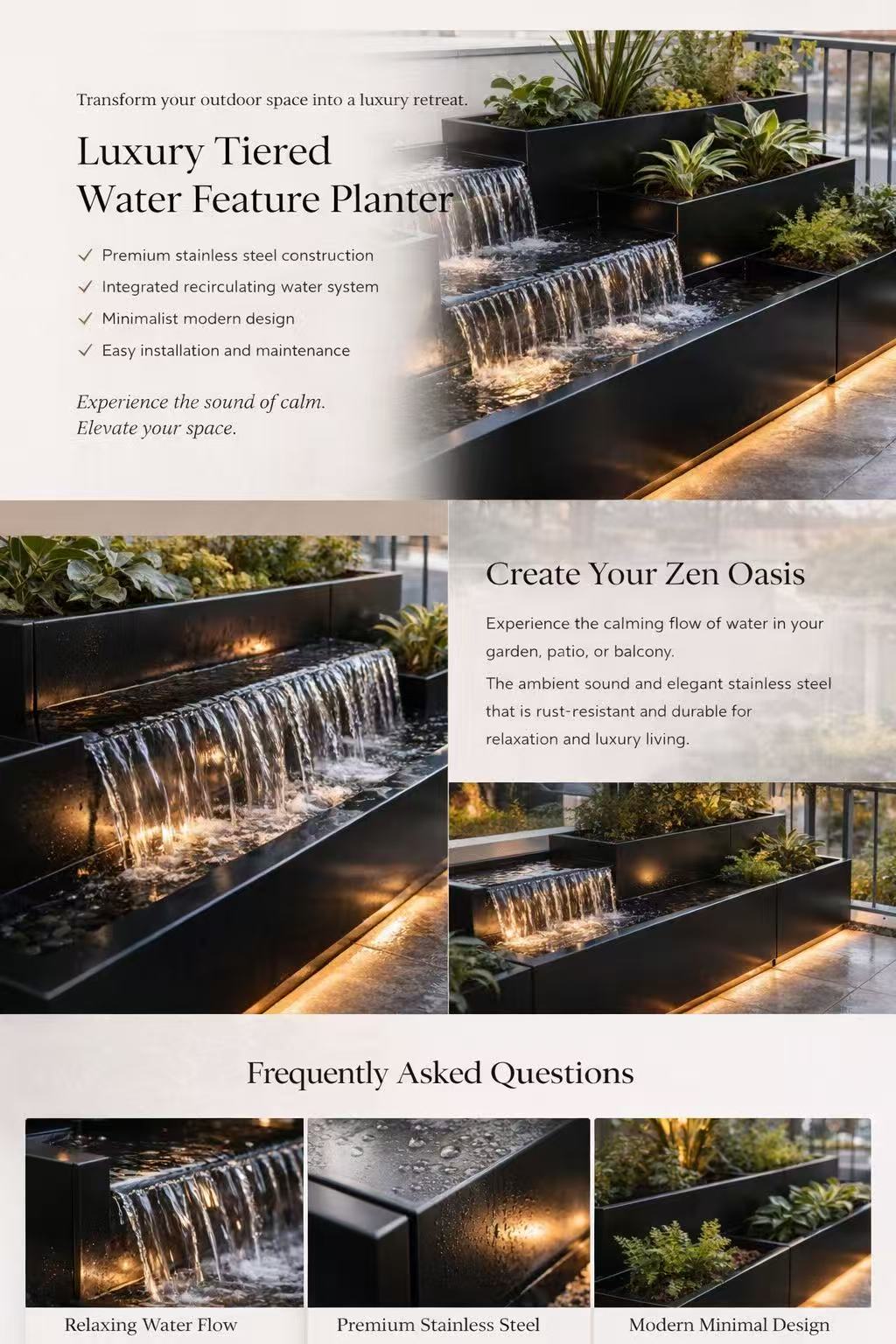 – Minimalist Luxury Water Feature for Terraces & Gardens – Customizable