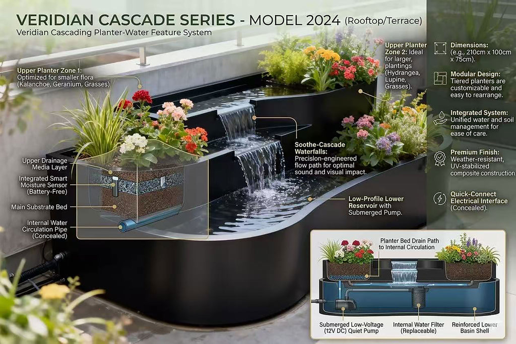 Matte Black Triple-Cascade Waterfall Planter