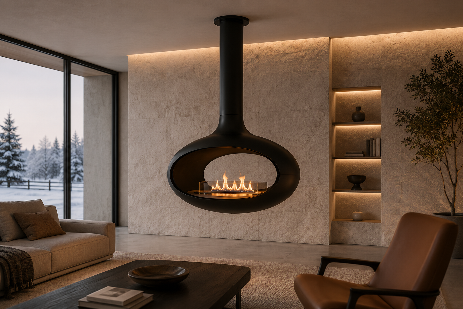 OrbitVue Minimalist Suspended Fireplace