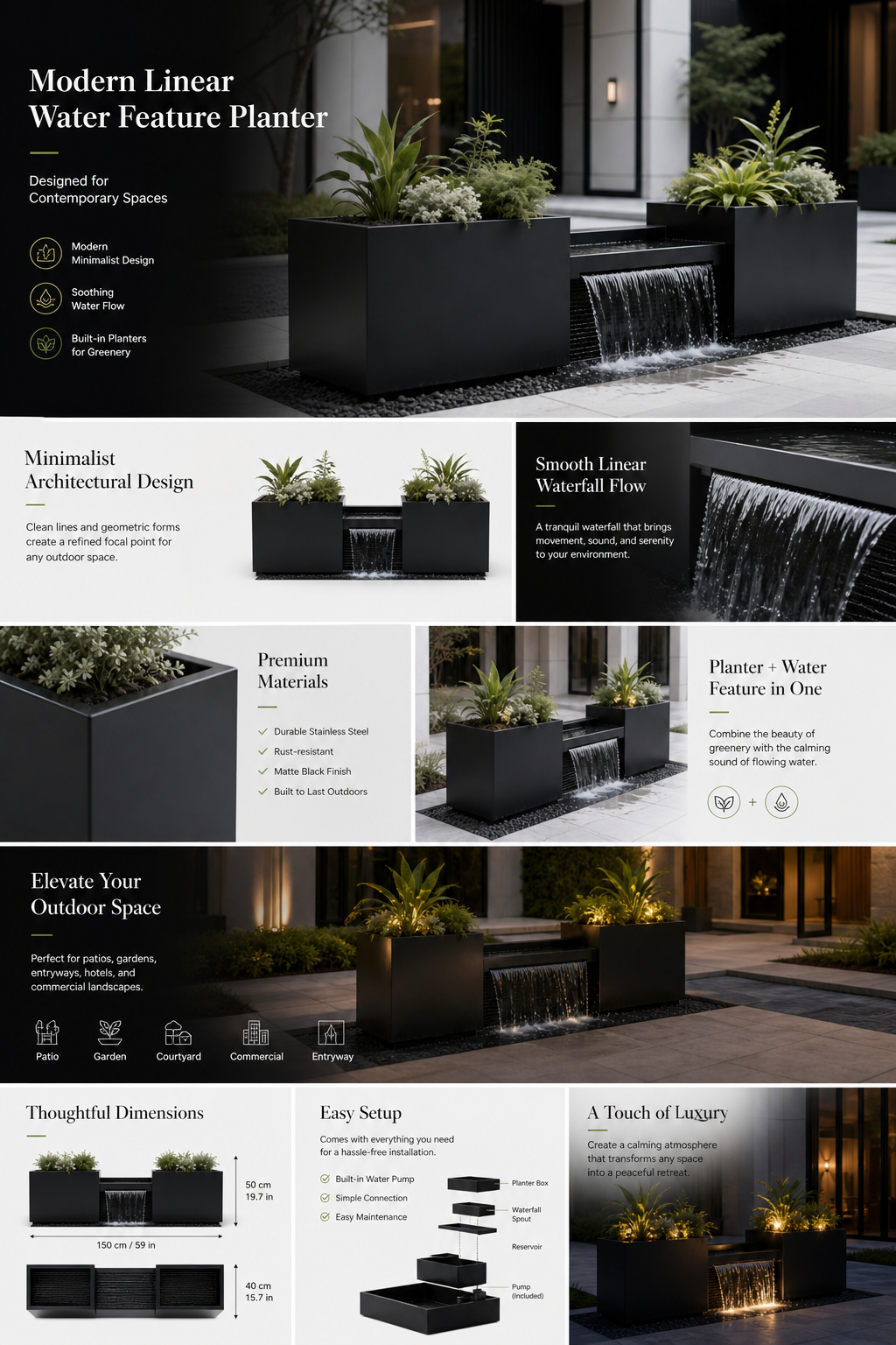 Zen Space Essential: 2-in-1 Waterfall Planter