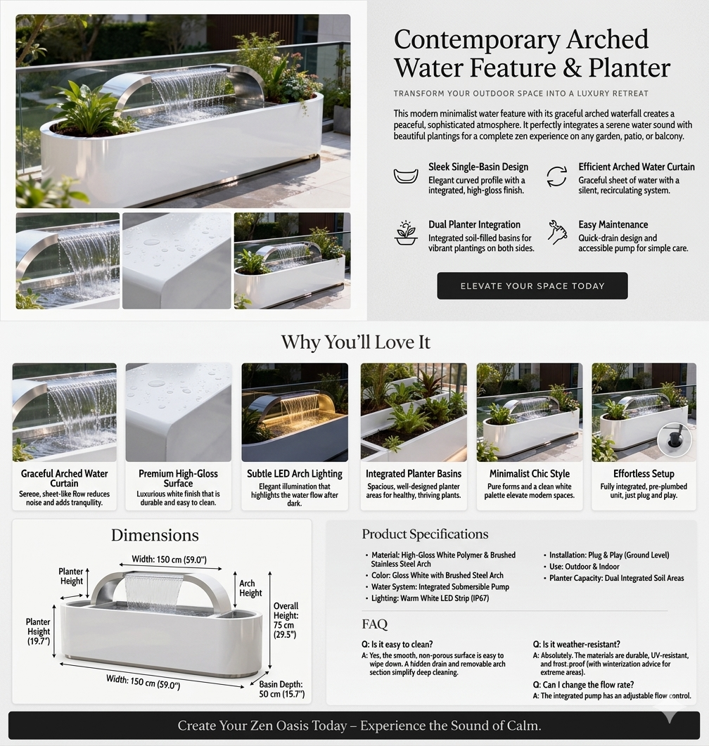 ArcFlow Modern Arch Waterfall Planter — Architectural Statement Piece