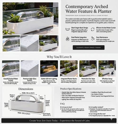 ArcFlow Modern Arch Waterfall Planter — Architectural Statement Piece