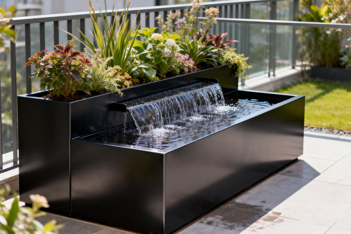 Tiered Matte Black Water Feature
