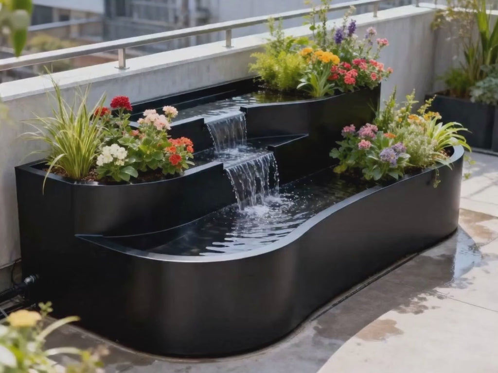 Matte Black Triple-Cascade Waterfall Planter