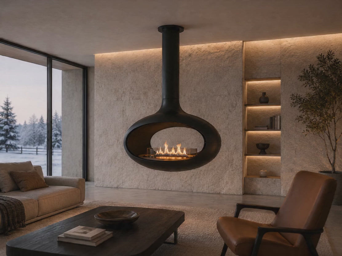 OrbitVue Minimalist Suspended Fireplace
